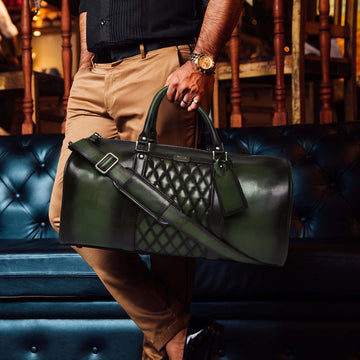 Brune & Bareskin Green Color Genuine Leather Duffle Bag For Men