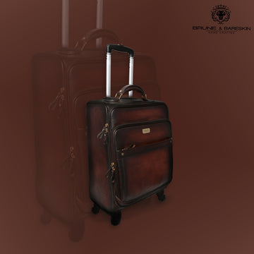 Croco Dark Brown Quad Wheel Cabin Luggage Leather Bag By Brune & bareskin