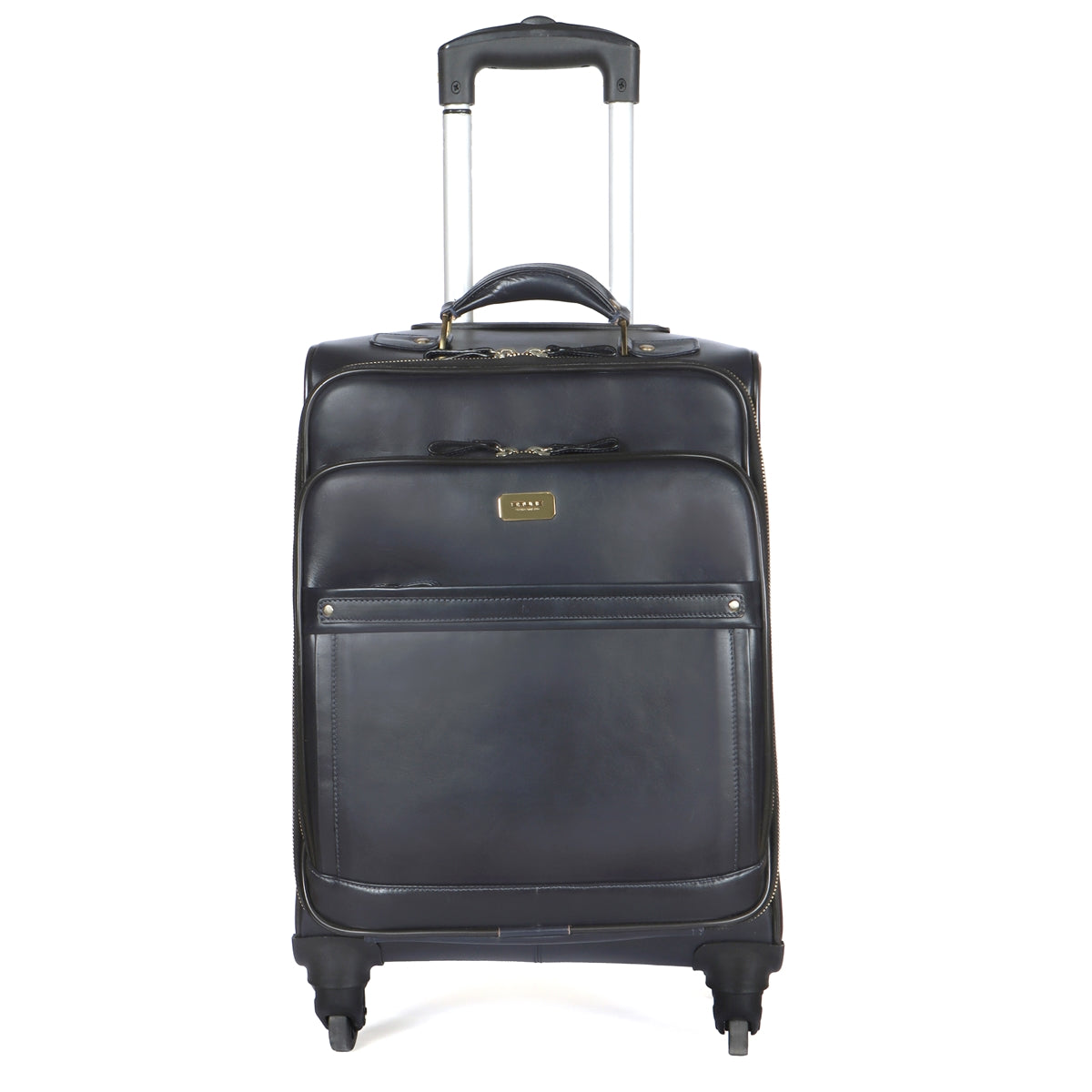 Grey Leather Golden Zipper Spinner Luggage Wheel Strolley Travel Bag