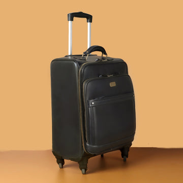 Grey Leather Golden Zipper Spinner Luggage Wheel Strolley Travel Bag