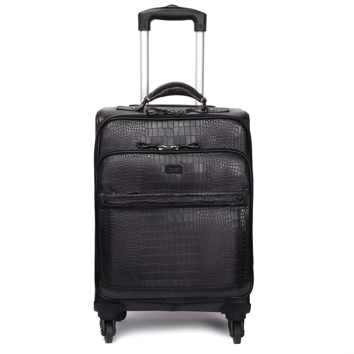 Strolley Quad Wheel Cabin Luggage Smokey Grey Croco Print Leather Bag