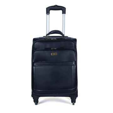 Telescopic Handle Spinner Luggage Quad Wheel Navy Blue Strolley Travel Bag with Golden Zipper Closure