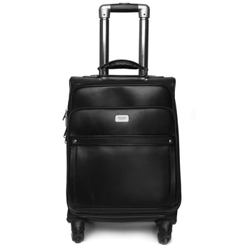 Black Quad Wheel Leather Strolley Travel Bag By Brune & Bareskin