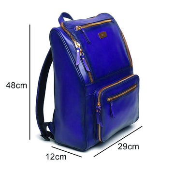 Elegant Blue Leather Laptop Backpack
