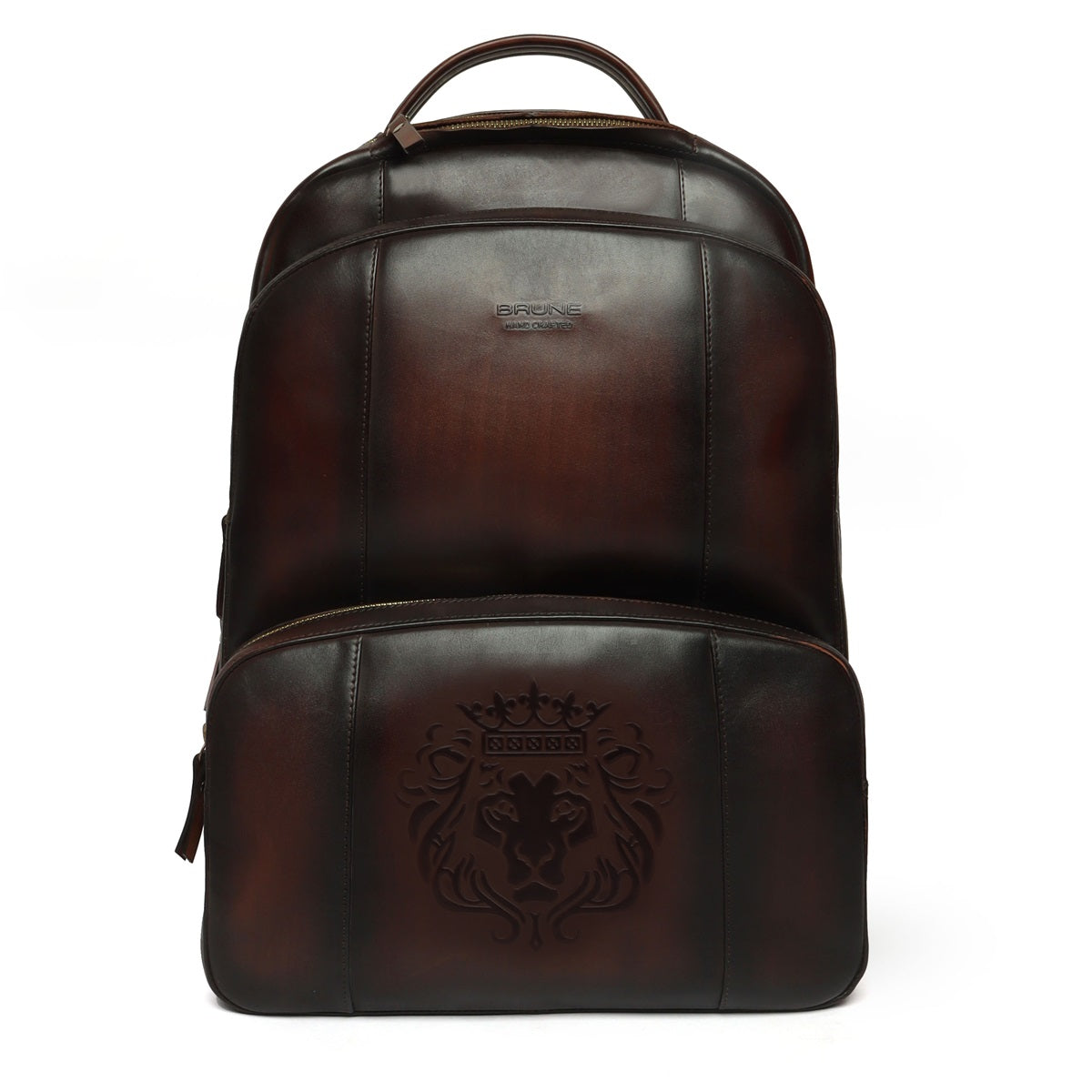 Dark Brown Leather Backpack with Multi-Pockets