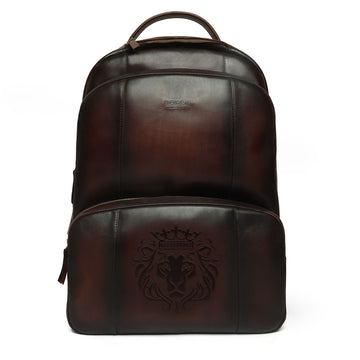 Dark Brown Multi-Step Pockets Leather Backpack