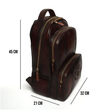 Dark Brown Leather Backpack with Multi-Pockets