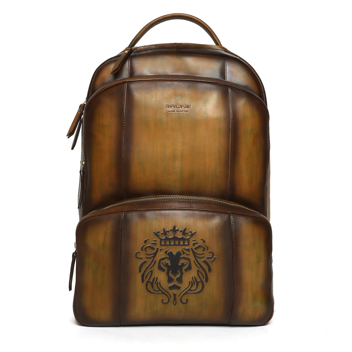 Dark Olive Leather Backpack with Multi-Step Pockets By Brune & Bareskin