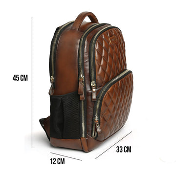 Diamond Stitched Backpack in Dark Brown Leather By Brune & Bareskin