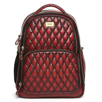 Wine Front Padded Diamond Stitched Leather Backpack By Brune & Bareskin
