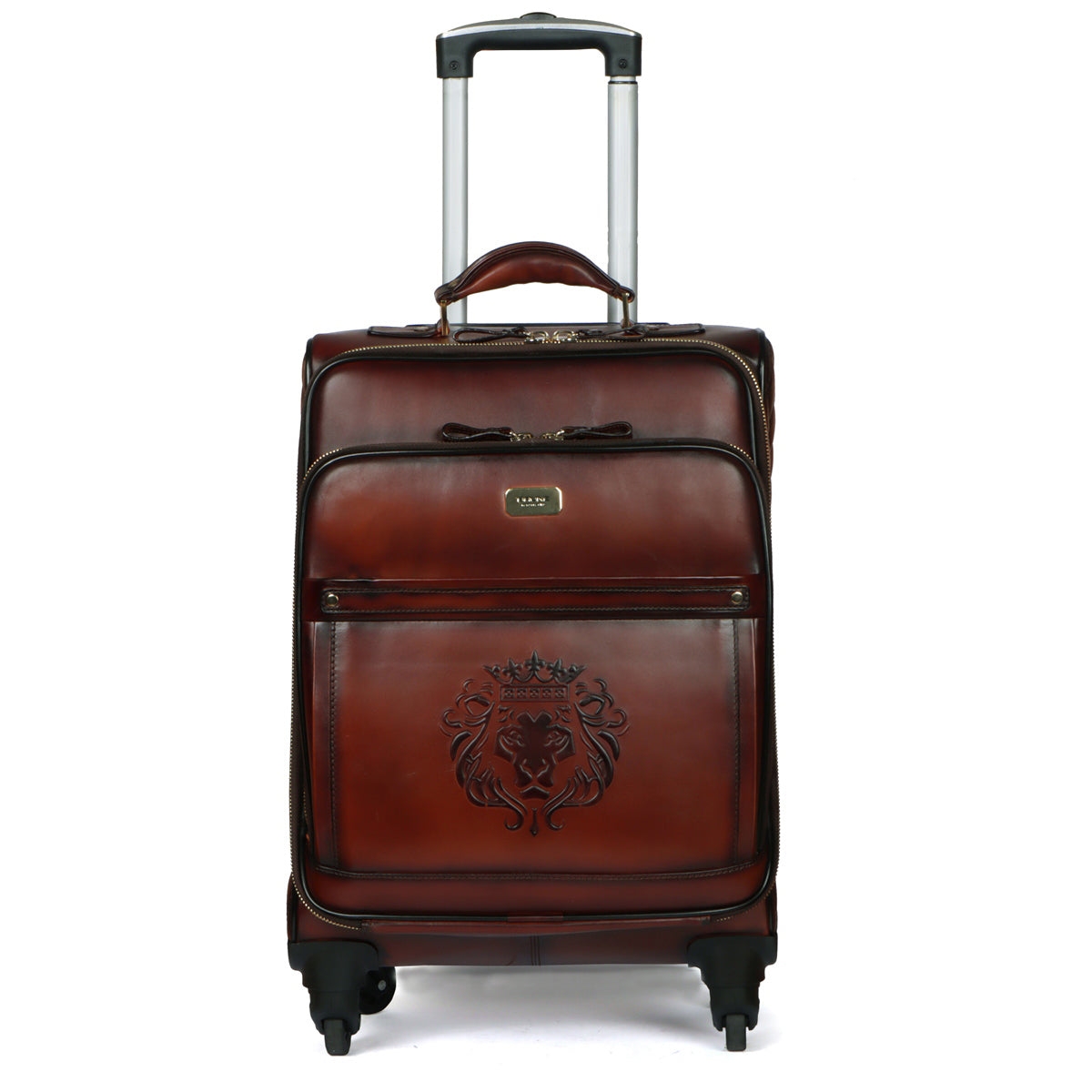Brown Leather Diamond Stitched Design Trolley Bag