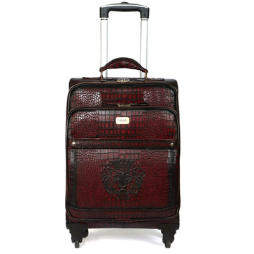 Luxury Wine Croco Print With Diamond Stitched Quad Wheel Cabin Luggage Strolley Leather Bag by Brune & Bareskin