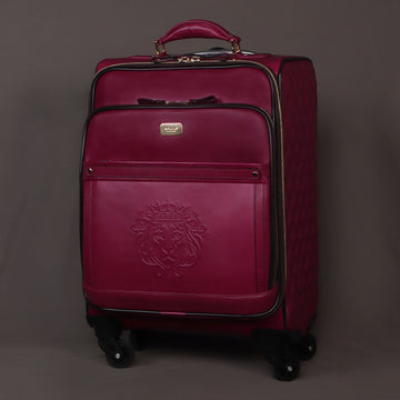 Sweetness Pink Leather Spinner Luggage with Expandable Compartment Strolley Bag with Telescopic Handle by Brune & Bareskin
