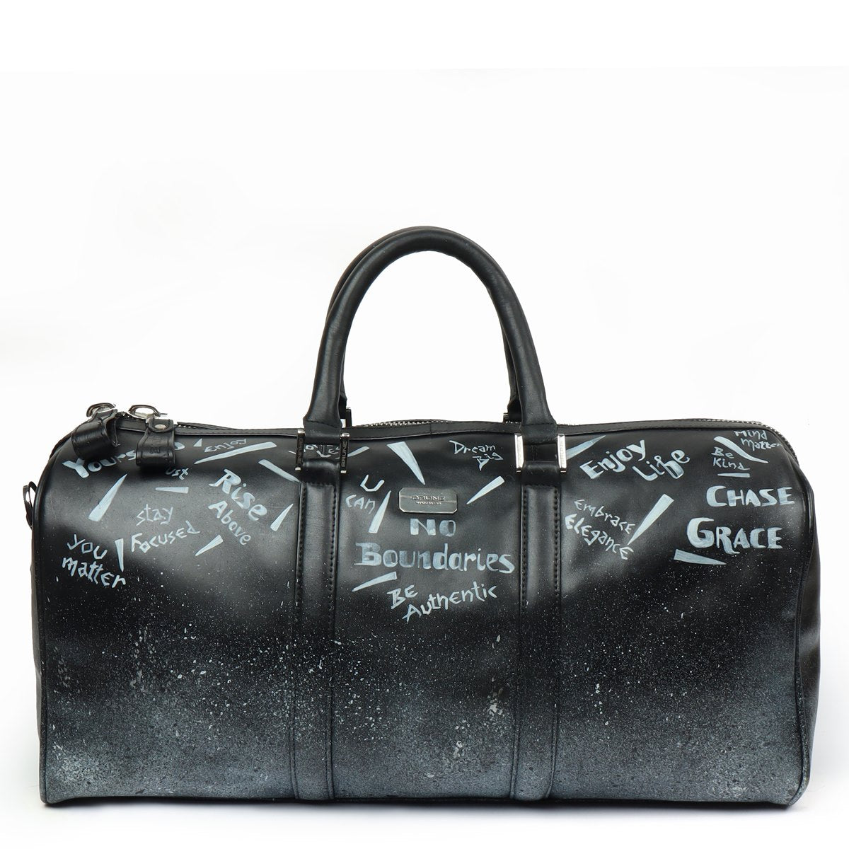 Black Handwritten Leather Duffle Bag By Brune & Bareskin