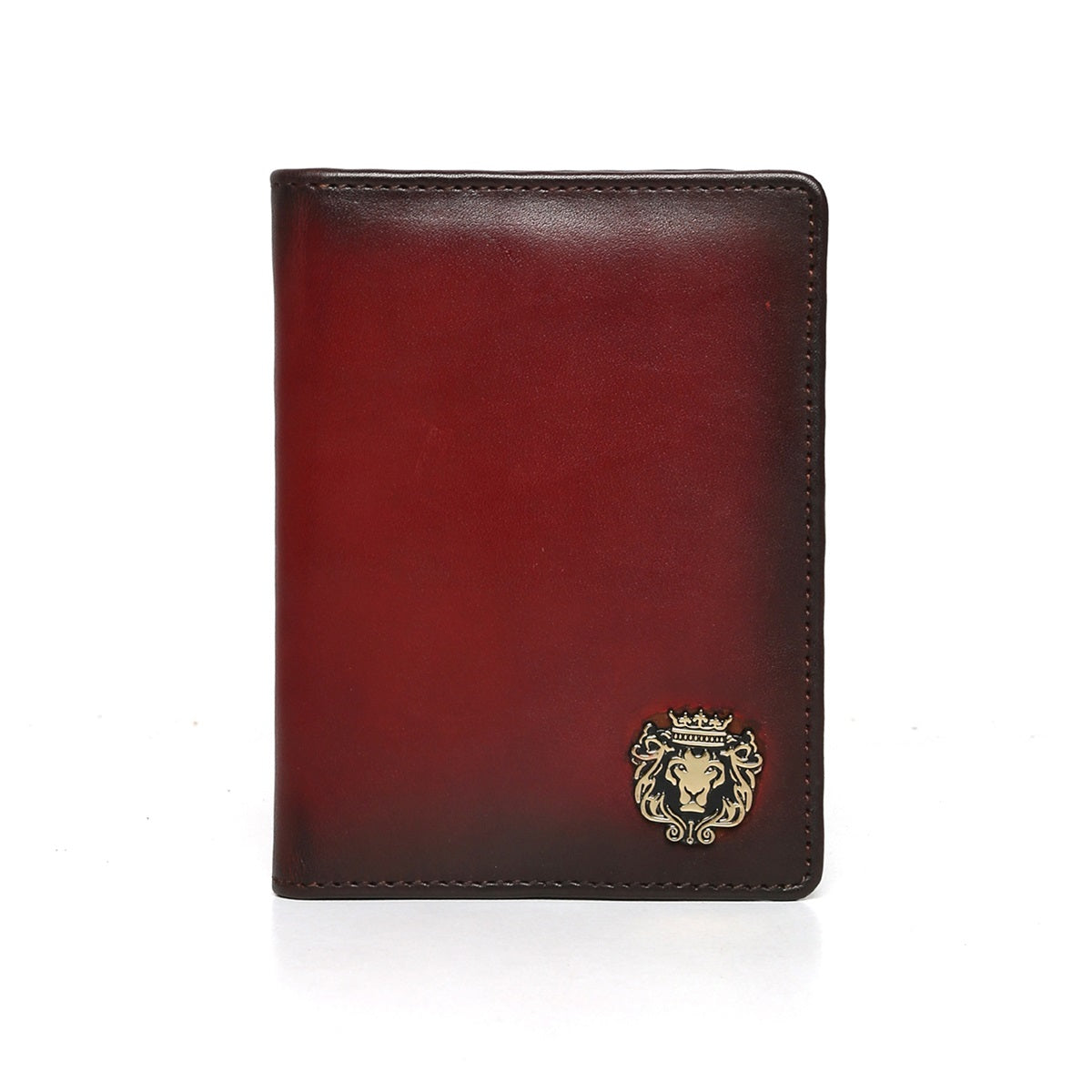Wine Two Fold Passport Holder in Leather with card and wallet slots