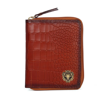 Tan Deep Cut Croco Print Leather Passport Holder || Card Holder || Wallet