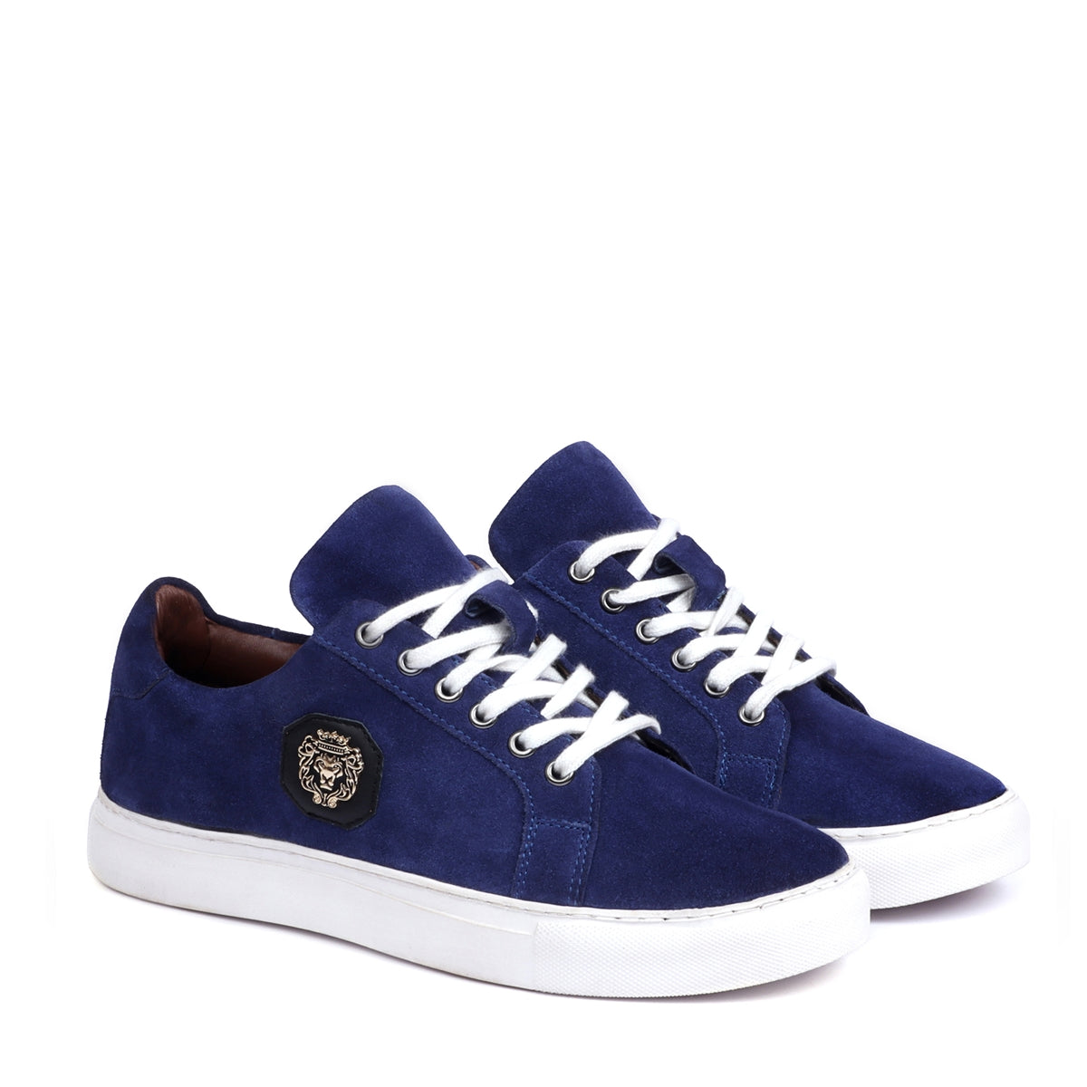 Blue Suede Leather Low Top Sneaker with White Sole