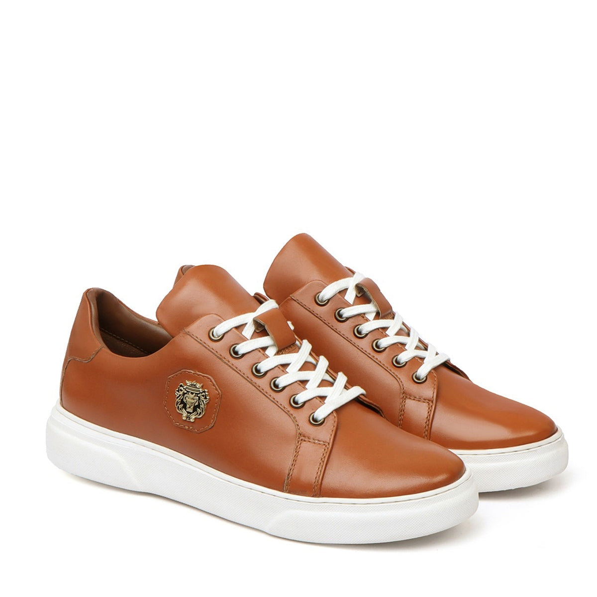 Tan Leather Low Top Sneaker with White Sole