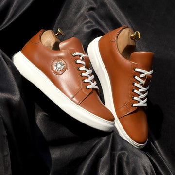 Tan Leather Low Top Sneaker with White Sole