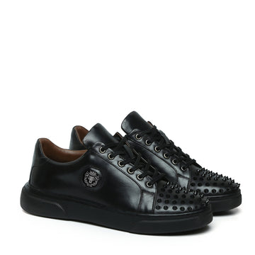 Black Leather Studded Toe Sneakers by Brune & Bareskin