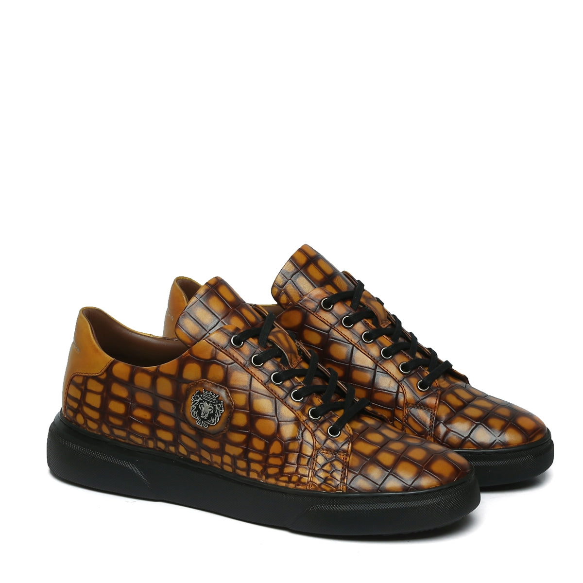 Smokey Yellow Finish Leather Black Sole Low Top Sneakers by Brune & Bareskin