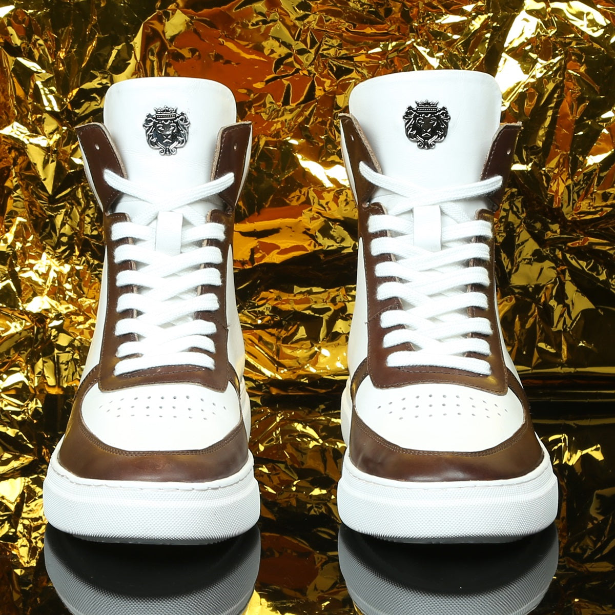 Contrasting Brown & Tan Leather Sneakers White High Ankle by Brune & Bareskin 40/6
