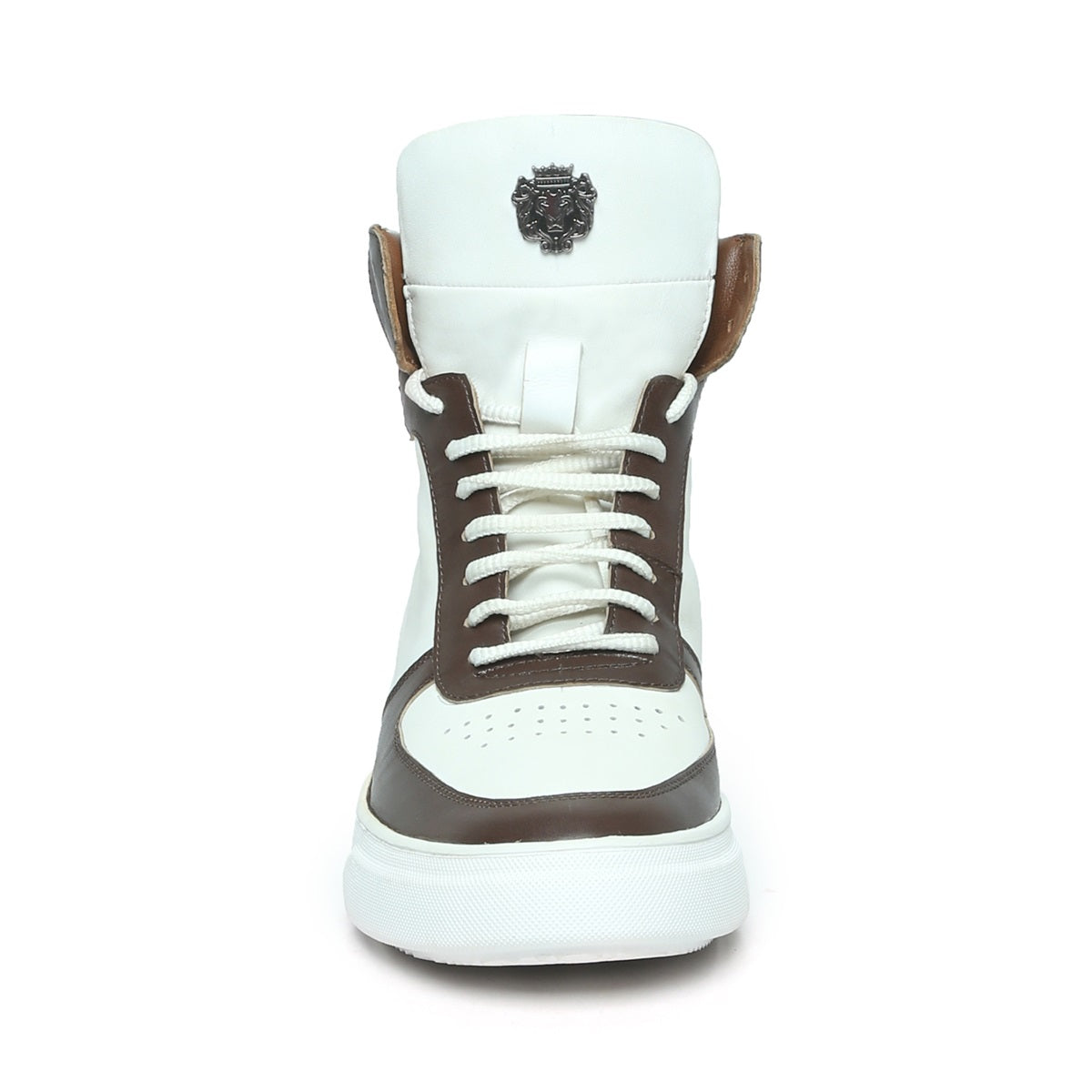 Contrasting Brown & Tan Leather Sneakers White High Ankle by Brune & B