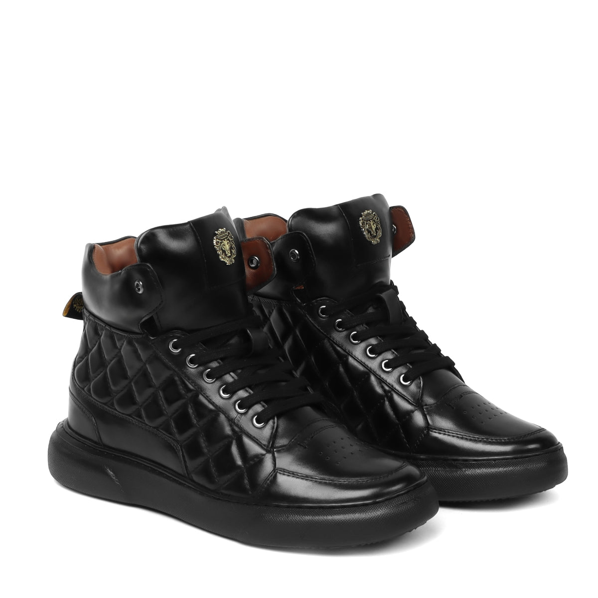 Black Leather Sneaker Diamond Stitch Mid-Top by Brune & Bareskin