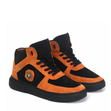 Orange & Black Detailing Suede Leather Mid Top Sneakers by Brune & Bareskin