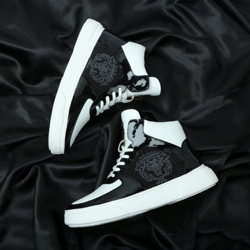 Men's Black White Patent Leather detailing Mid Top Sneakers By Brune & Bareskin