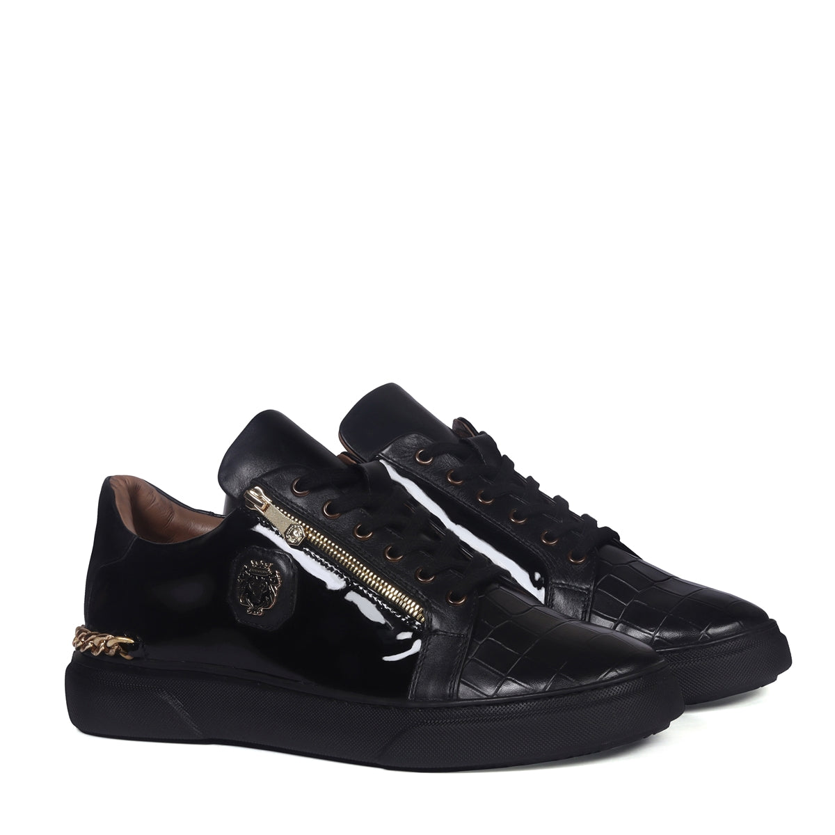 Gold twine braided bottom lace-up sneakers