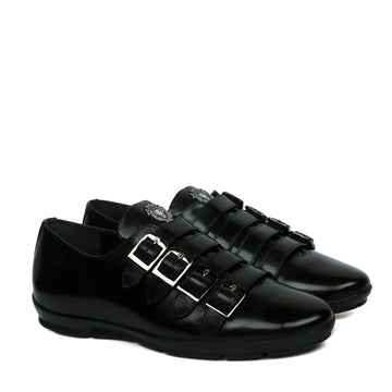 Light Weight Black Genuine Leather Parallel Monk Straps Sneakers Shoes by Brune & Bareskin