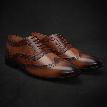 Tan Dual Shade Plain Toe Lace Up Wingtip Oxford Shoes By Brune & Bareskin