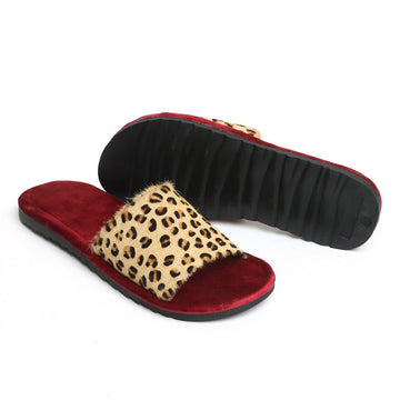 Cheetah Print Hairon Leather Strap Velvet Slide-In Slippers by Brune & Bareskin