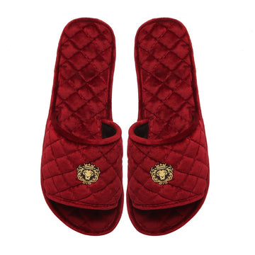 Women's Red Full Quilted Stitched Super Soft Italian Velvet Slide-in Slippers By Brune & Bareskin