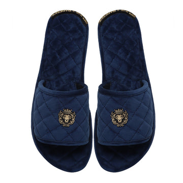 Women's Super Soft Blue Italian Velvet Full Quilted Stitched Slide-in Slippers By Brune & Bareskin