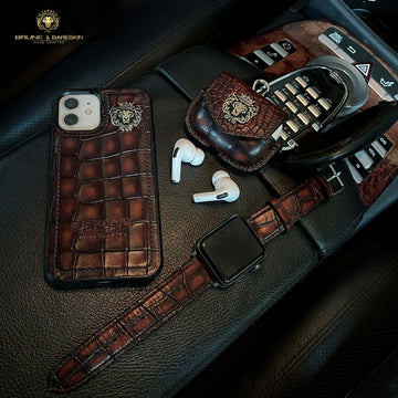 Apple Combo Of Deep Cut Mobile Cover , Watch Strap and Airpod Cover By Brune & Bareskin