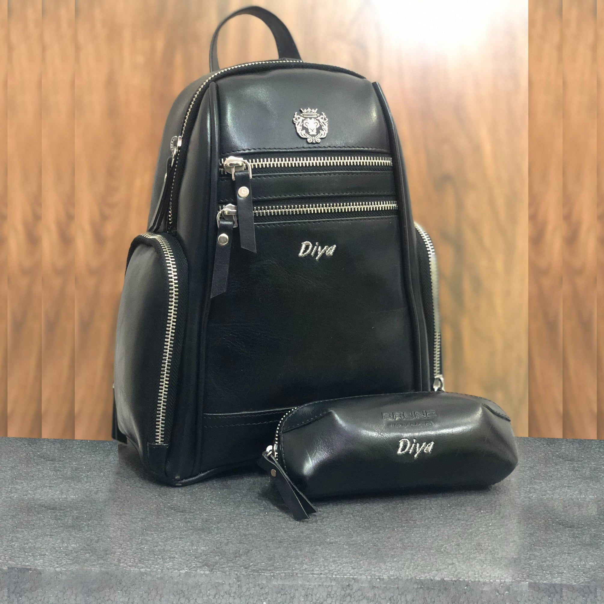 Customized Women Leather Backpack And Eye-wear Glasses Cover In any Initials By Brune & Bareskin