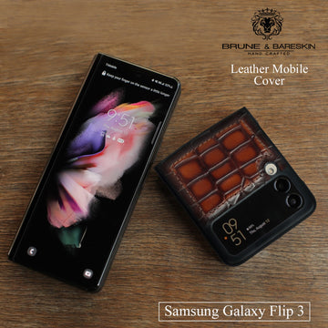 Samsung Galaxy Flip Series Tan Deep Croco Textured Leather Mobile Cover by Brune & Bareskin
