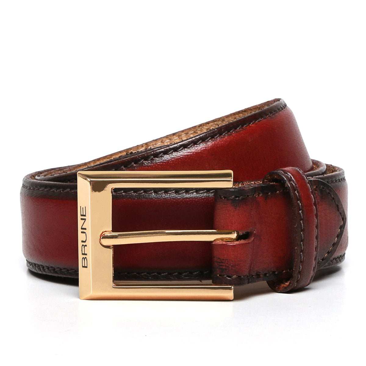 Wine With Golden Buckle Hand Painted Leather Formal Belt For Men