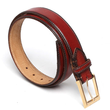 Wine With Golden Buckle Hand Painted Leather Formal Belt For Men