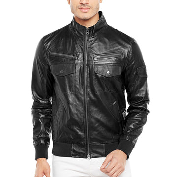 Men'S Long Sleeves Black Leather Jacket by Brune & Bareskin