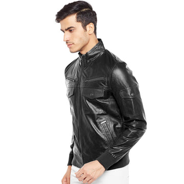 Men'S Long Sleeves Black Leather Jacket by Brune & Bareskin