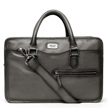 Grey Classic Full Grain Leather Laptop Briefcase By Brune & Bareskin