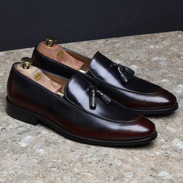 Brown-Black Brush Off Leather Tassel Formal Shoes