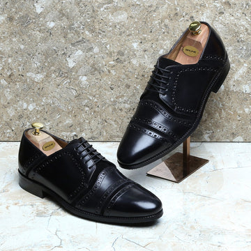 Black Suede Punching Brogues Leather Lace-Up shoe
