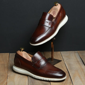 Light Weight Sneaker Sole Shoes in Dark Brown Leather