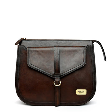 Dark Brown Leather Sleek Look Ladies Sling Bag