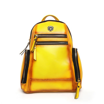 Yellow Leather Signature Metal Lion Women Backpack By Brune & Bareskin