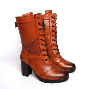 Tan Leather Long Lace Up Ladies Boots By Brune & Bareskin